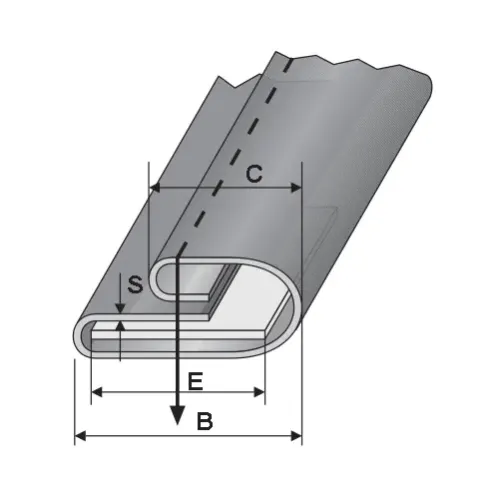 Dispozitiv cu dubla pliere pentru inserat elastic, materiale medii, pentru masini de cusut plane cu 1 ac, intrare 25-65mm, pliere inferioara 8-25mm, pliere superioara 5-13mm, latime elastic 6-23mm