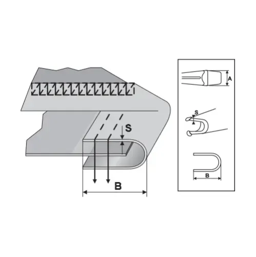 Dispozitiv bordator pentru colaret cu simpla intoarcere, materiale medii, pentru masini industriale de cusut acoperire, intrare 10-130mm, iesire 5-65mm, grosime material 1-3mm