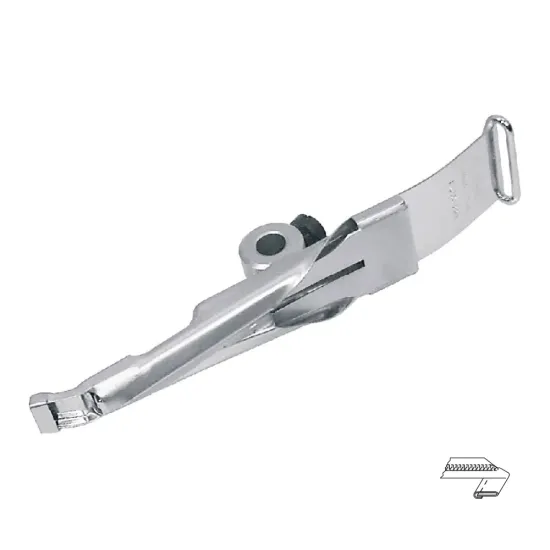 Dispozitiv pentru coaserea decolteului la tricouri polo, materiale medii, pentru masini de cusut plane cu 2 ace, intrare 20-25mm, iesire 8-10mm
