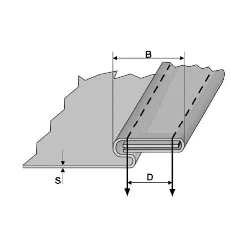 Dispozitiv cu canal pentru inserat banda de intarire, pentru masini plane cu 2 ace, materiale medii, distanta intre ace 24mm, iesire 35mm