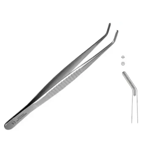 Penseta cu varf curb din otel inoxidabil, antimagnetica, pentru inserat ata, AKTION
