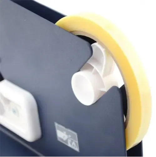 Pachet 1 Aparat din metal pentru sigilat pungi cu banda adeziva tip scotch, cu dispozitiv de taiere + 16 Benzi adezive Minoli 9mm x 50m, galben