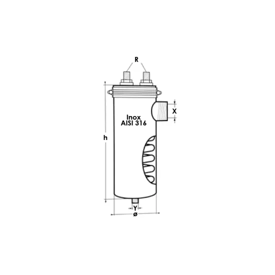 Condensator complet din inox AISI 316, filet (R) 1/2", Ø intrare (X) 2", prindere capac (Y) 1", inaltime (H) 220mm,  Ø exterior 150mm, model PM6