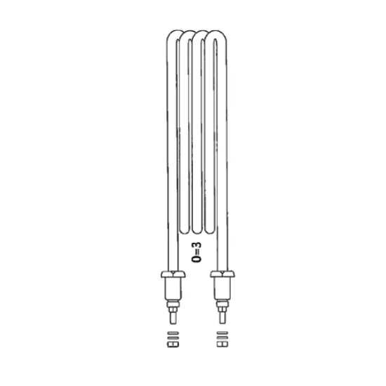Element de incalzire (rezistenta) cu trei spire pentru echipamente de calcat BM - FIMAS, lungime 230mm, filet 3/8″, 230V, 6000W