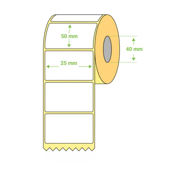 Etichete autoadezive termice cu adeziv permanent pentru imprimante termice, 50x25mm, Ø interior 40mm, 1500 et/rola