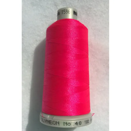 Ata de brodat polyneon Fluorescent Pink, 100% polyester, finete 40, con 1000 metri, cutie 10 conuri
