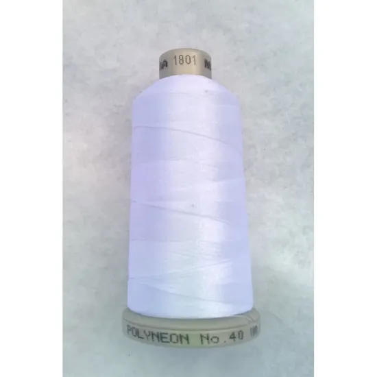 Ata de brodat polyneon Super White, 100% polyester, finete 40, con 1000 metri, cutie 10 conuri