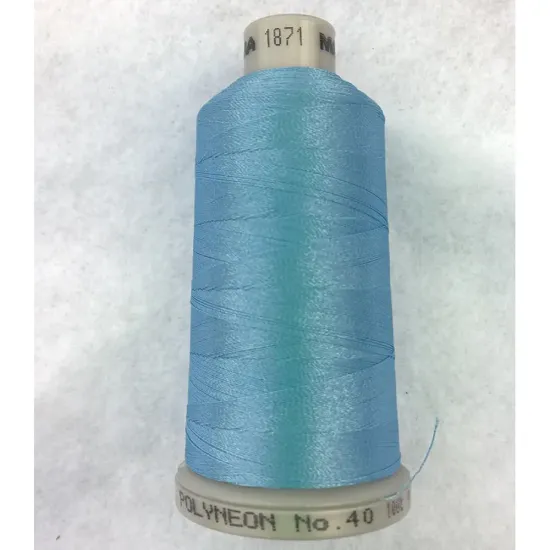 Ata de brodat polyneon Porcelain Blue, 100% polyester, finete 40, con 1000 metri, cutie 10 conuri
