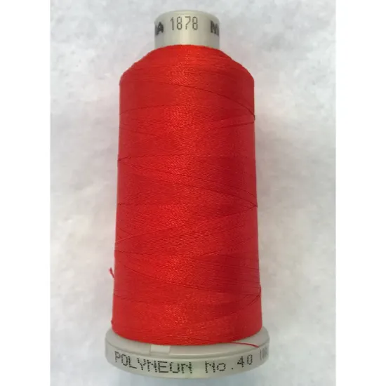 Ata de brodat polyneon Tomato Red, 100% polyester, finete 40, con 1000 metri, cutie 10 conuri
