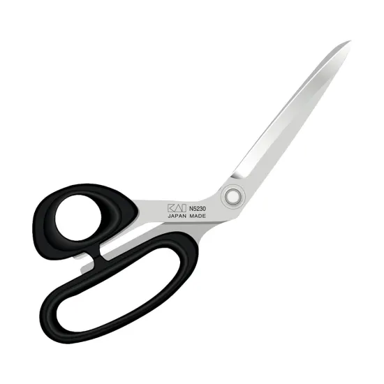 Foarfeca de croitorie din otel carbon C50 nichelat, manere ergonomice inelare acoperite cu ELASTOMER , KAI JAPAN, lungime 23cm (9")