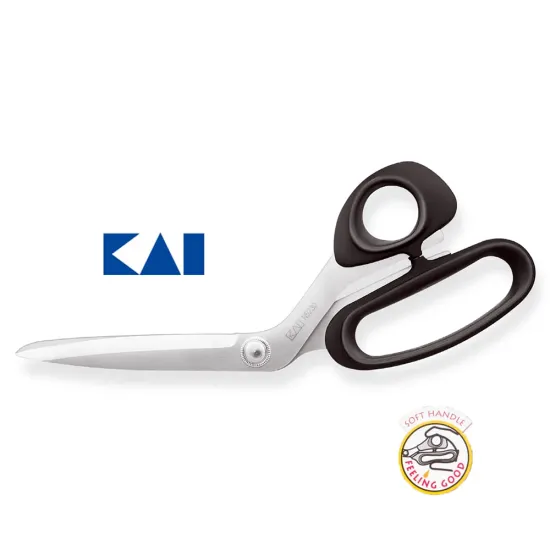 Foarfeca de croitorie din otel carbon C50 nichelat, manere ergonomice inelare acoperite cu ELASTOMER , KAI JAPAN, lungime 23cm (9")