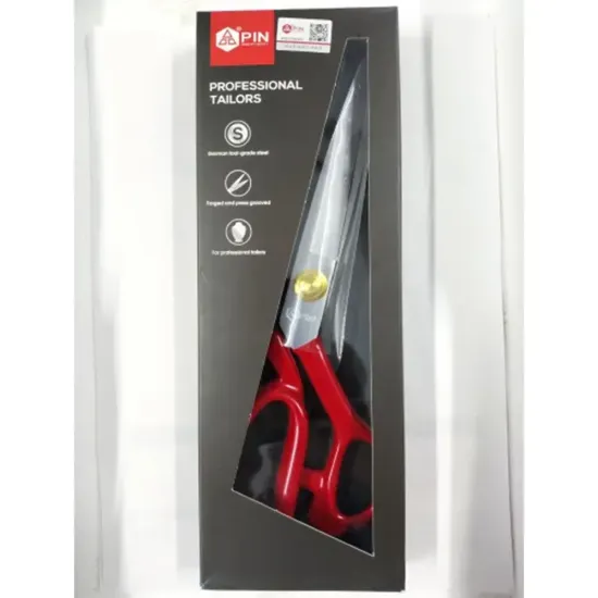 Foarfeca de croitorie de uz casnic si profesional cu lama dreapta, maner rosu, otel carbon inoxidabil, manere inegale, PIN, 20cm (8″)