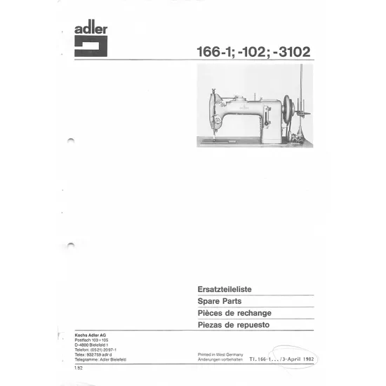 Manual tehnic pentru masina de cusut industriala Durkopp Adler 166-102