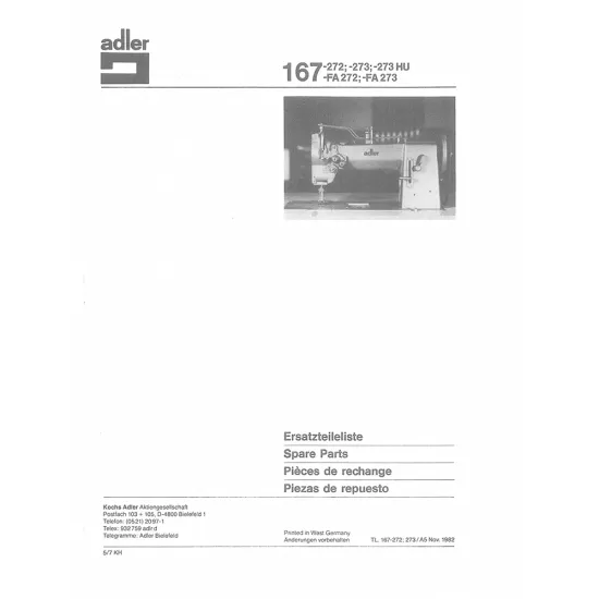 Manual tehnic pentru masina de cusut industriala Durkopp Adler 167-273