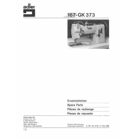 Manual tehnic pentru masina de cusut industriala Durkopp Adler 167-GK373