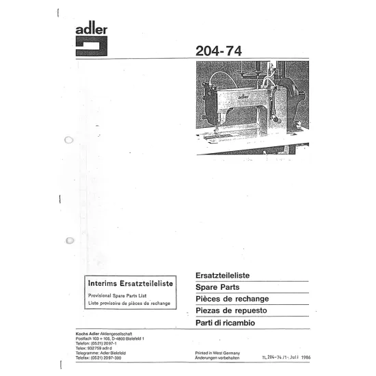 Manual tehnic pentru masina de cusut industriala Durkopp Adler 204-374