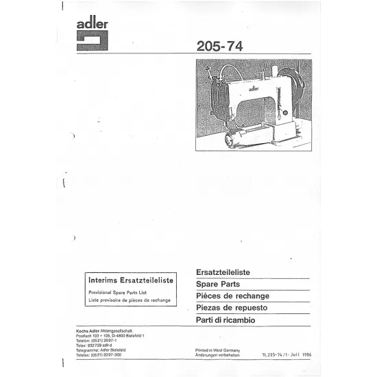 Manual tehnic pentru masina de cusut industriala Durkopp Adler 205-74