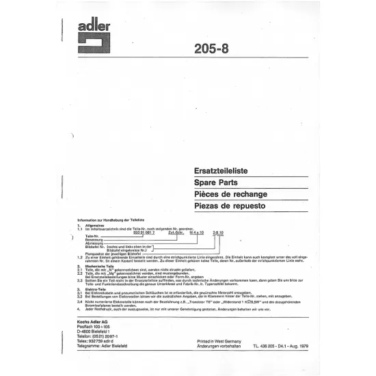 Manual tehnic pentru masina de cusut industriala Durkopp Adler 205-8