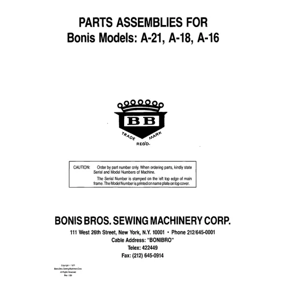 Manual tehnic pentru masina de cusut industriala Bonis A-16