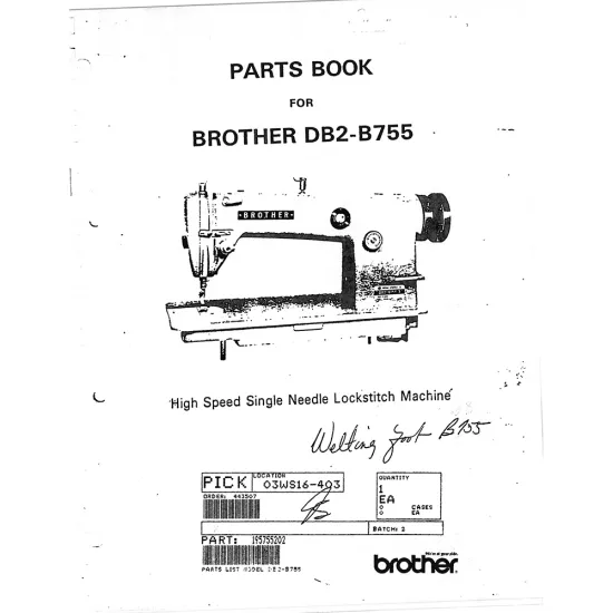Manual tehnic pentru masina industriala de cusut Brother DB2-B755