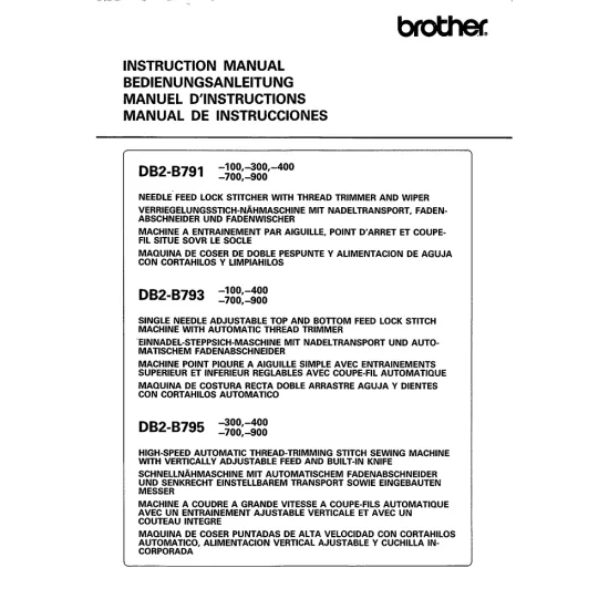 Manual instructiuni utilizare pentru masina industriala de cusut Brother DB2-B791-300