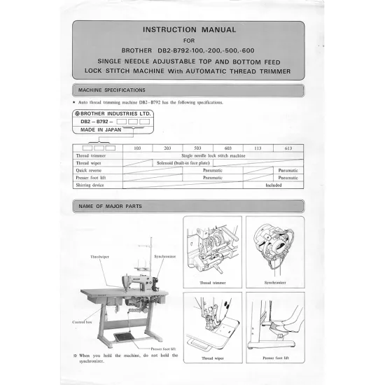 Manual instructiuni utilizare pentru masina industriala de cusut Brother DB2-B792-100