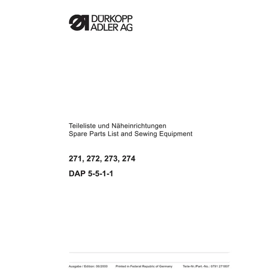 Manual tehnic pentru masina de cusut industriala Durkopp 274