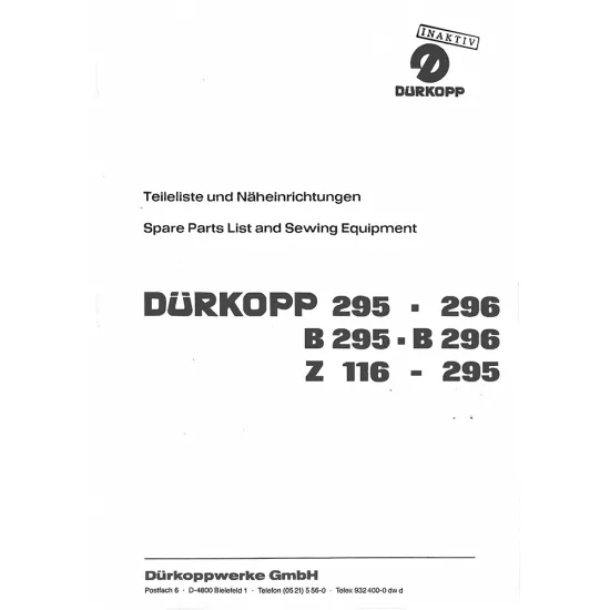 Manual tehnic pentru masina de cusut industriala Durkopp 296