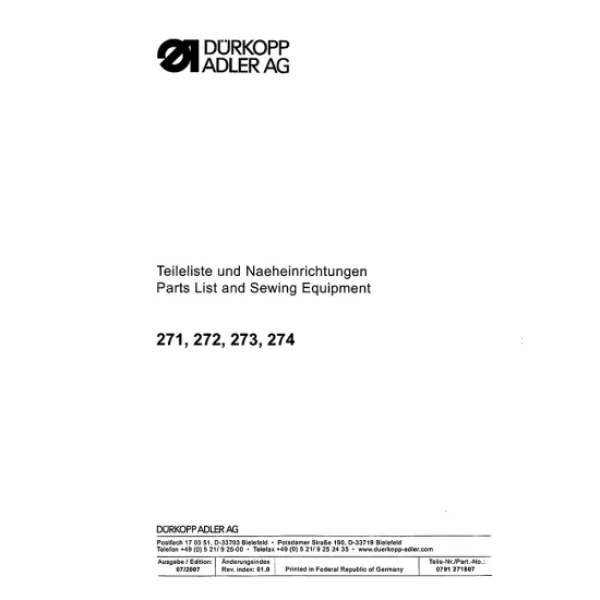 Manual tehnic pentru masina de cusut industriala Durkopp Adler 272