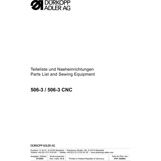 Manual tehnic pentru masina de cusut industriala Durkopp Adler 506-3