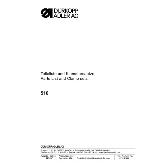 Manual tehnic pentru masina de cusut industriala Durkopp Adler 510