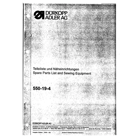 Manual tehnic pentru masina de cusut industriala Durkopp Adler 550-19-4