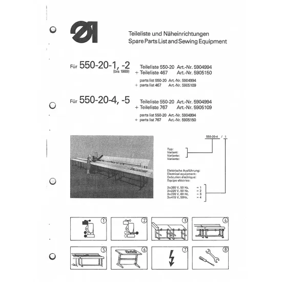 Manual tehnic pentru masina de cusut industriala Durkopp Adler 550-20-1