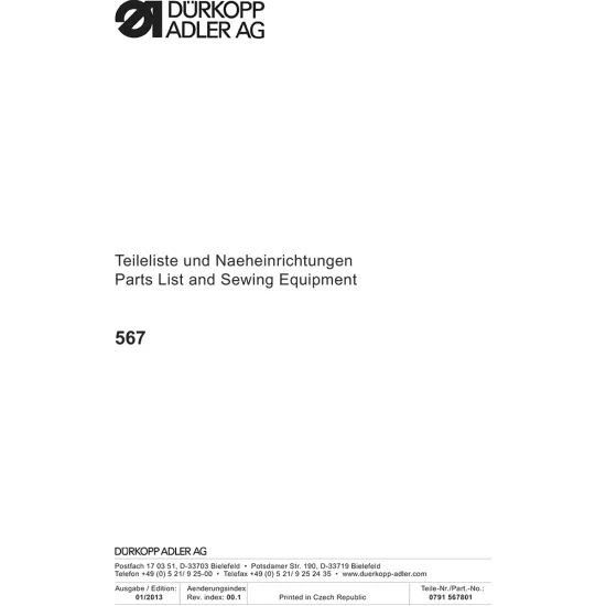 Manual tehnic pentru masina de cusut industriala Durkopp Adler 567