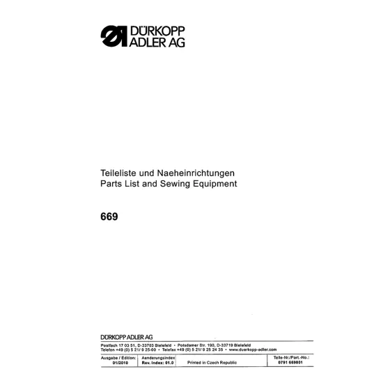 Manual tehnic pentru masina de cusut industriala Durkopp Adler 669
