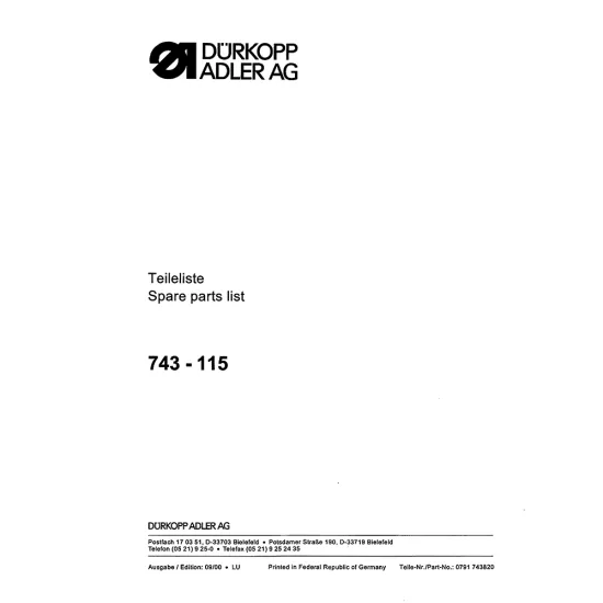Manual tehnic pentru masina de cusut industriala Durkopp Adler 743-115