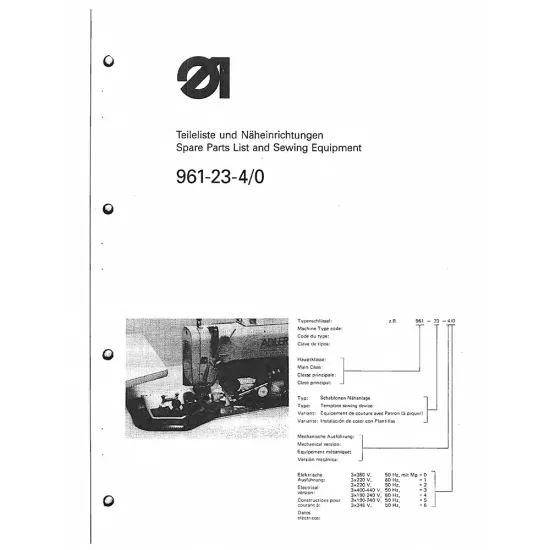 Manual tehnic pentru masina de cusut industriala Durkopp Adler 961-23-4