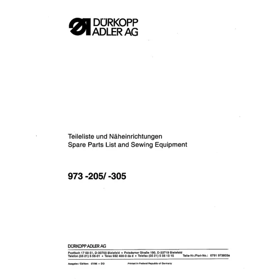 Manual tehnic pentru masina de cusut industriala Durkopp Adler 973-205