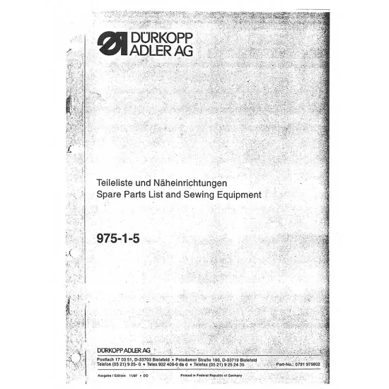 Manual tehnic pentru masina de cusut industriala Durkopp Adler 975-1-5