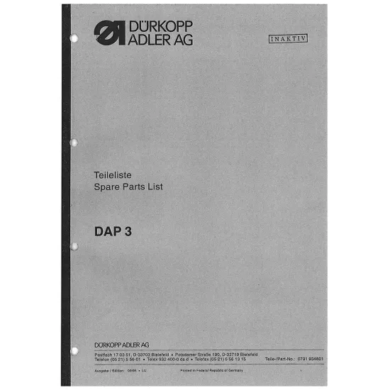 Manual tehnic pentru masina de cusut industriala Durkopp Adler DAP 3