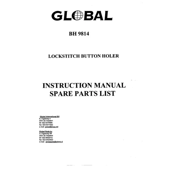 Manual tehnic pentru masina de cusut industriala Global BH 9814
