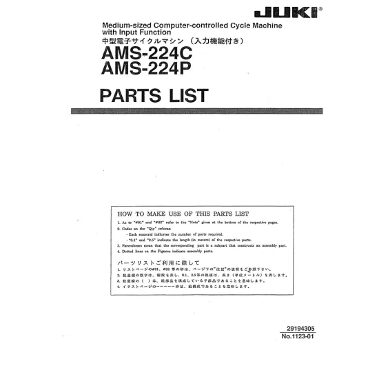 Manual tehnic pentru masina de cusut industriala Juki AMS-224C