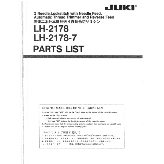 Manual tehnic pentru masina de cusut industriala Juki LH-2178-7