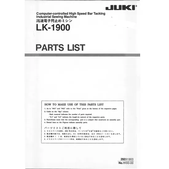 Manual tehnic pentru masina industriala de cusut cheita Juki LK-1900