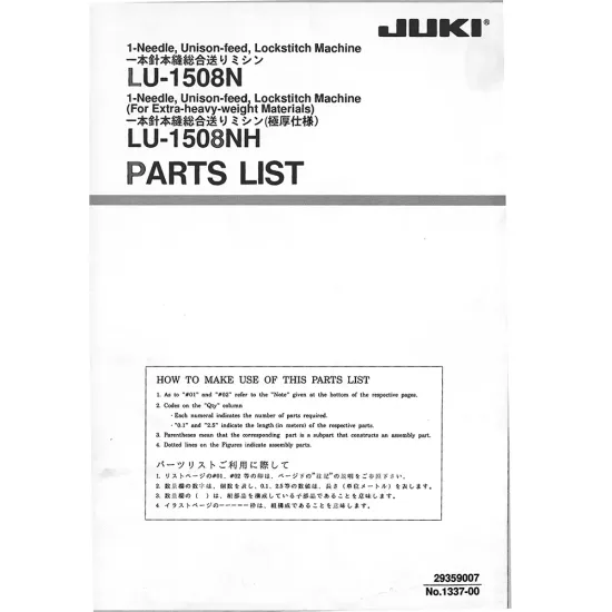 Manual tehnic pentru masina de cusut industriala Juki LU-1508NH