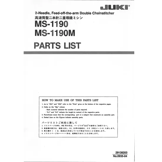 Manual tehnic pentru masina de cusut industriala Juki MS-1190