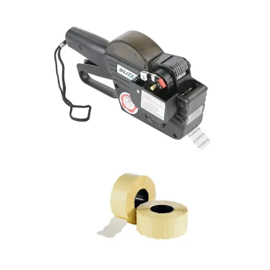 Pachet 1 Marcator de span secvential, Blitztex 2644 + 39 Role etichete autoadezive, colturi rotunjite, albe, 26×12