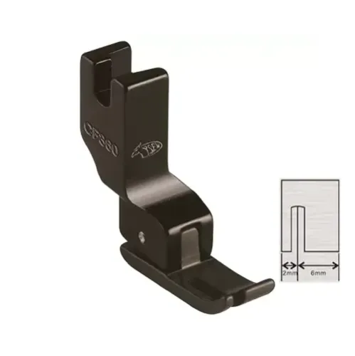 Piciorus din teflon cu talpi inegale pentru fermoar stanga, pentru masini industriale liniare cu 1 ac, latime talpa 8mm