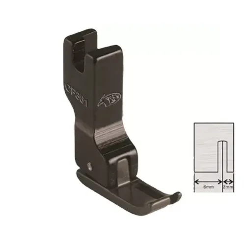 Piciorus din teflon cu talpi inegale pentru fermoar dreapta, pentru masini industriale liniare cu 1 ac, latime talpa 8mm