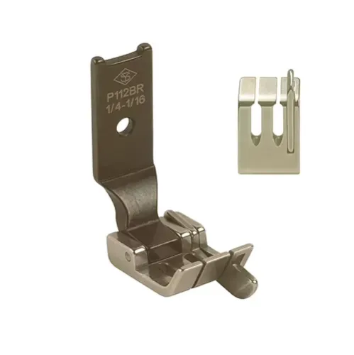 Piciorus cu ghidaj compensator dreapta pentru masini industriale de cusut cu 2 ace, pentru jeansi, margine 2mm, intre ace 1/8 - 1/4 (3,2 - 6,4mm)
